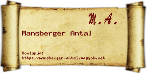 Mansberger Antal névjegykártya